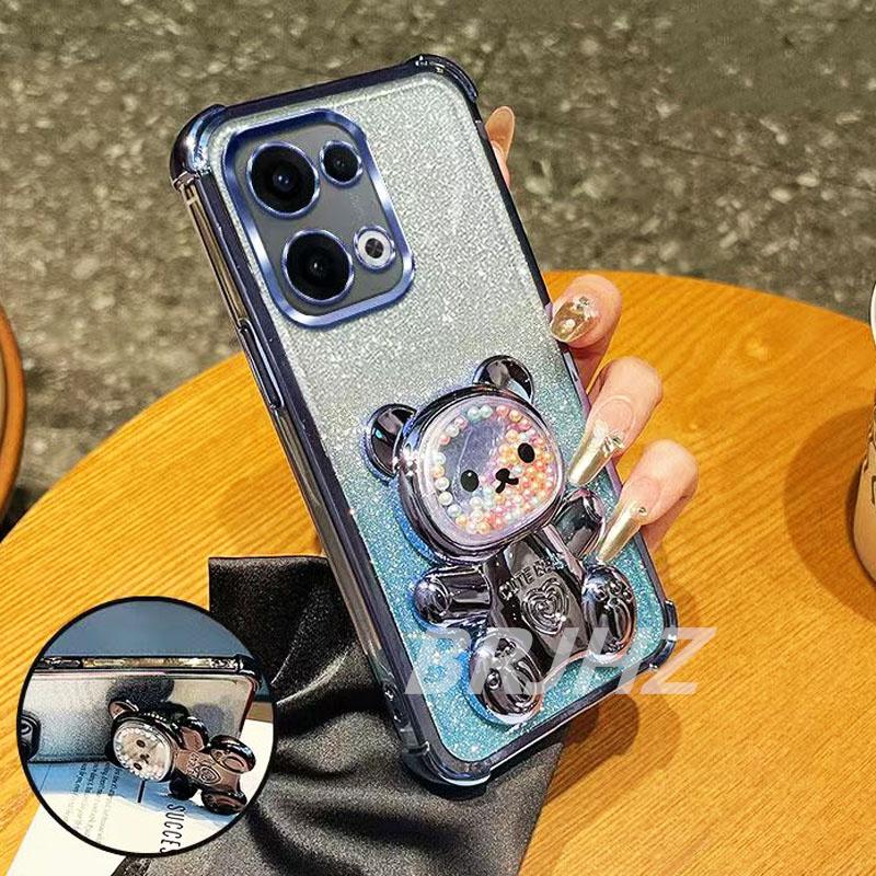 Shockproof Cute Bear Bracket Holde Glitter Plating Case for Xiaomi Redmi Note 15 Pro Plus Pro+ Redmi 15C 4G 5G Transparent Cover