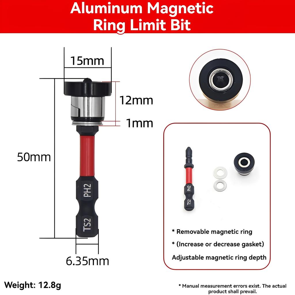 1 ud. Avellanador para Tornillos de Pladur PH2 Punta de Destornillador con Posicionamiento Magnético Vástago Hexagonal de 1/4" 50 mm Broca Localizadora de Tornillos para Pladur para Yeso Madera y Dr