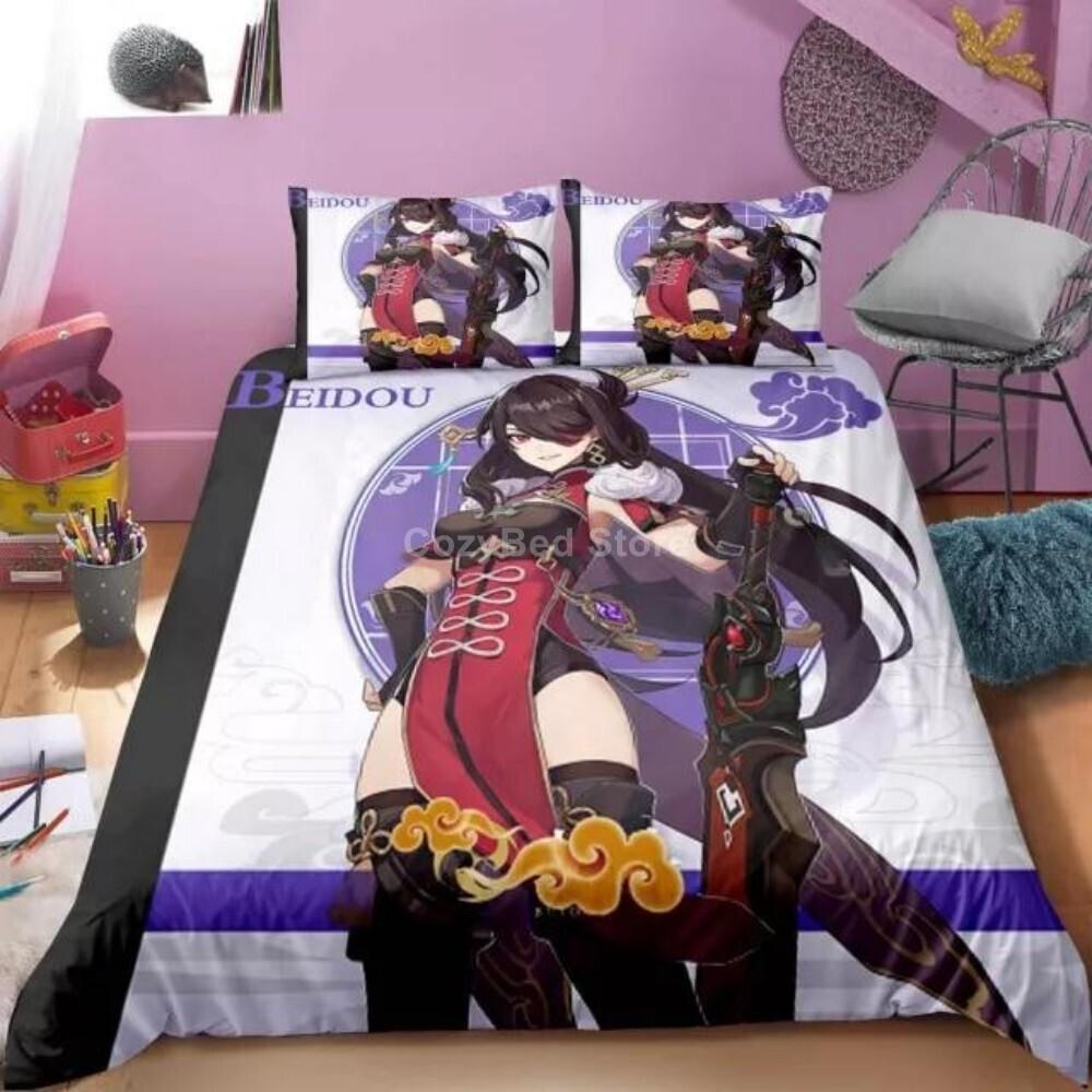 Genshin Impact Sleep Bedding Collection Cartoon Anime Bedspread Cover Single Size Size Double Size Size Kids Boys Luxury Three-Dimensional Bed Linen