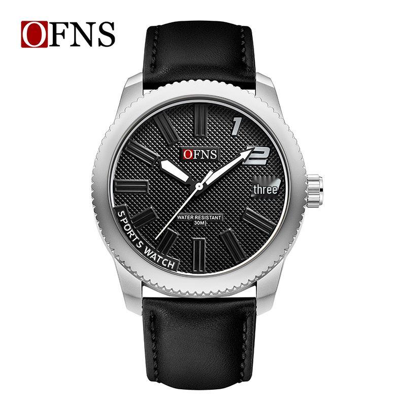 OFNS Men's Ultra-thin Quartz Wristwatch with Rotating Bezel and 3D Markers