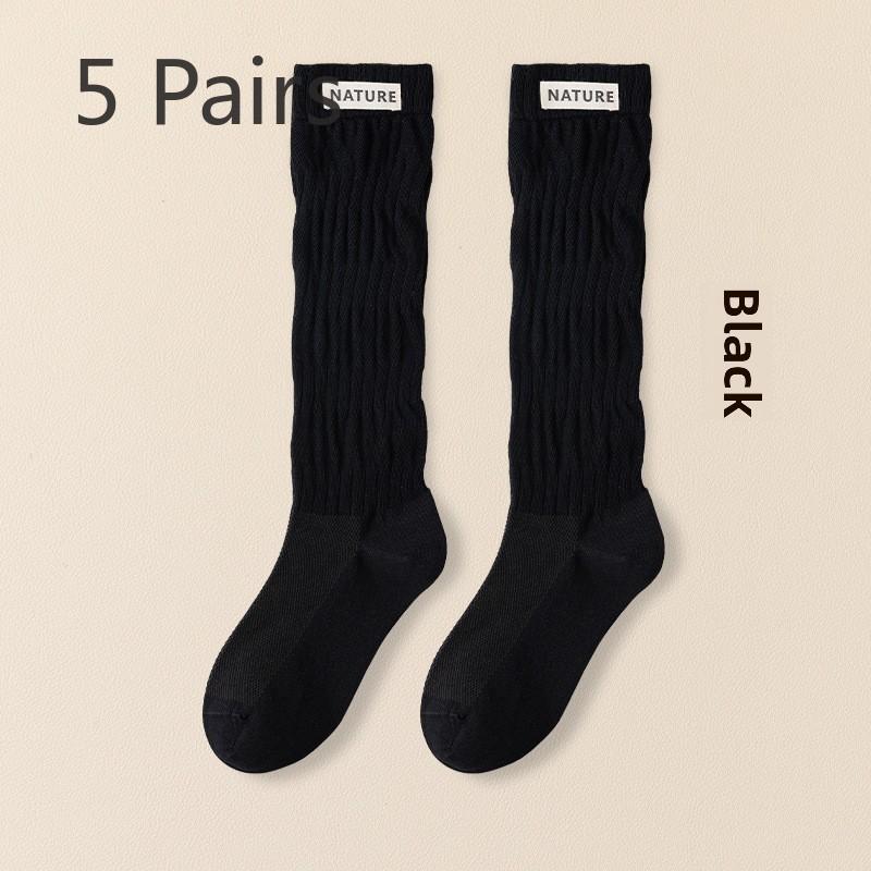 5 Pairs Women's Long Spring and Autumn Thin Boneless Cotton Mesh Slim Pile Summer Long Calf Socks