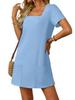 Women's Casual Square Neck Short Sleeve Pocket Solid Color Dress for Summer 2026