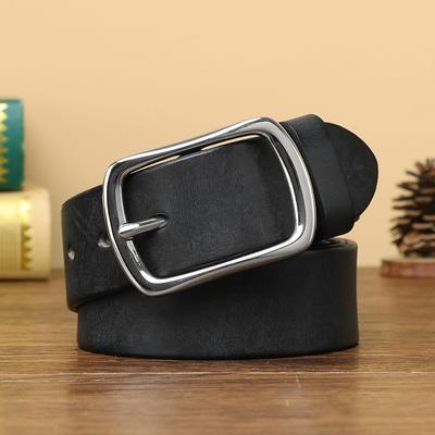 3.8Cm Wide Stainless Steel Buckle Belt Men'S Pin Buckle Leather Pure Cowhide Retro Business Casual Pants Belt Tide