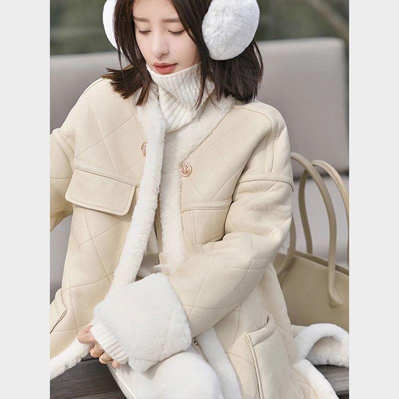 2025 Women's Lambswool Leather-Suede Motorcycle Jacket - Winter Small Fragrance Style