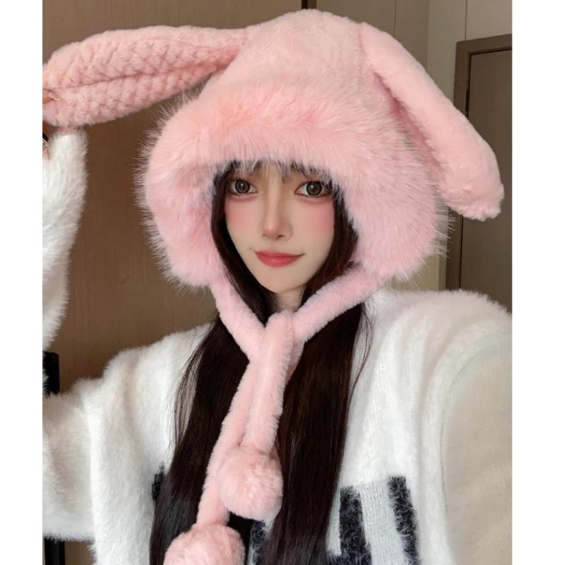 Women's Warm Cute Plush Hat Women's Winter Cute Autumn Winter Party  Hat Rabbit Ears Ski Knitted Hat Cap
