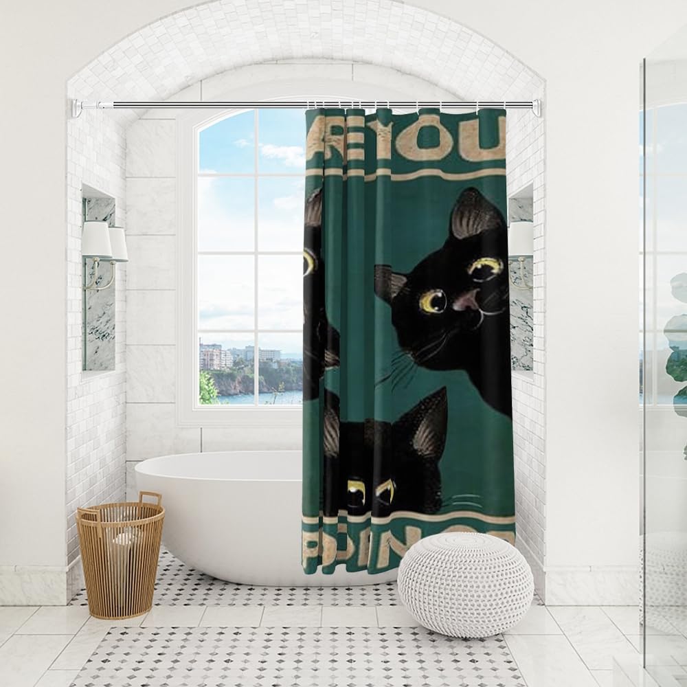 Black Cat Shower Curtain for Bathroom Bathtub,Cat Shower Curtain for Bathroom with Fabric Shower Curtains Set Waterproof