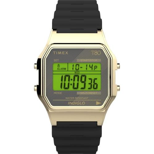 Timex Men's Digital Watch T80 with Plastic Strap, Black/Gold, Strap