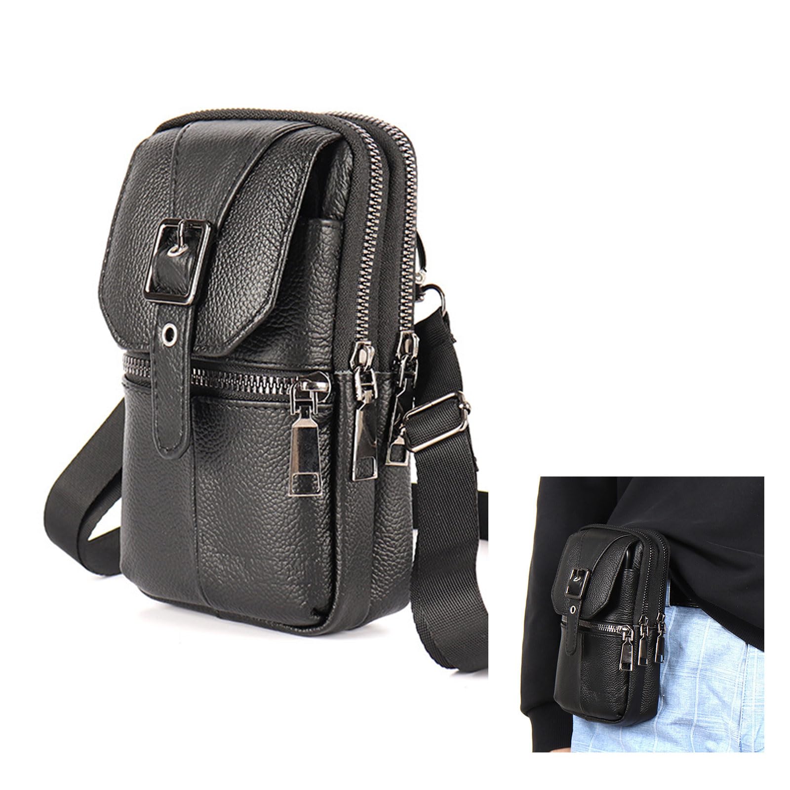 

Wellvie Классная сумка-кошелек через плечо для смартфона, Стильный кошелек из воловьей кожи, Многофункциональный чехол, Сумка/Поясной чехол, 3 способа ношения, Мужской, Дизайн, Защита, Безопасный, Кожаный, чёрный