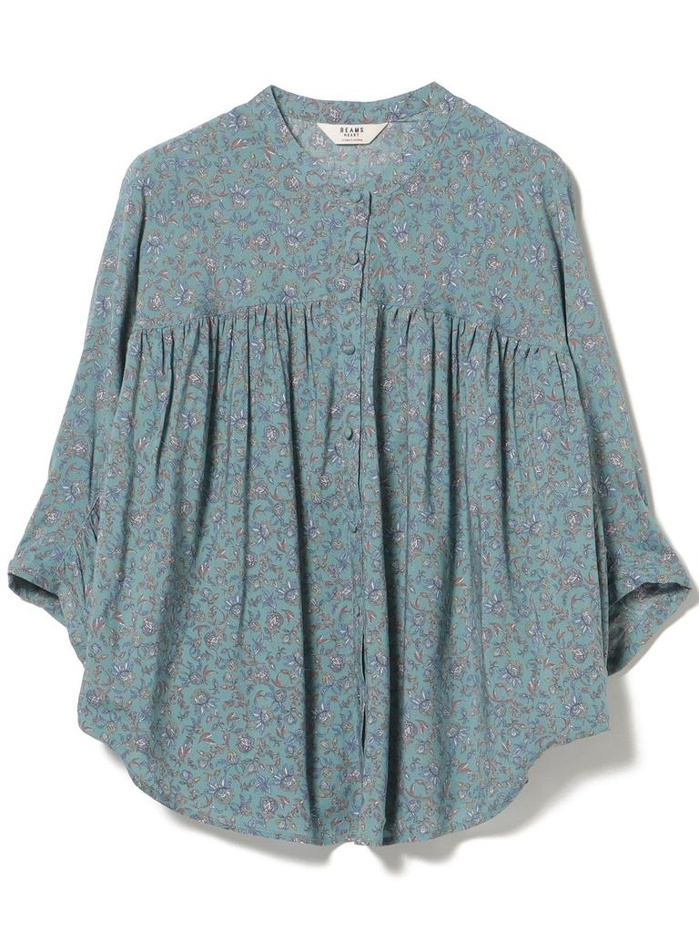 Beams Heart Sarasa Floral Switch Light One Size Women's S/S Shirt, Print, Blouse, Green,