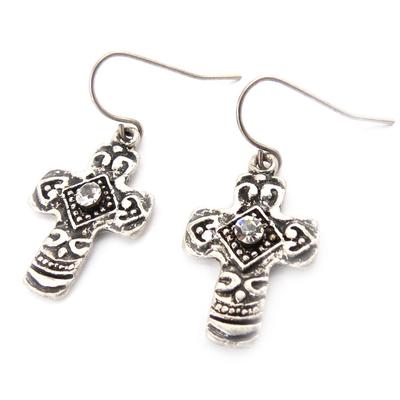 [J7168] - Silver 'Cross' Designer Earrings