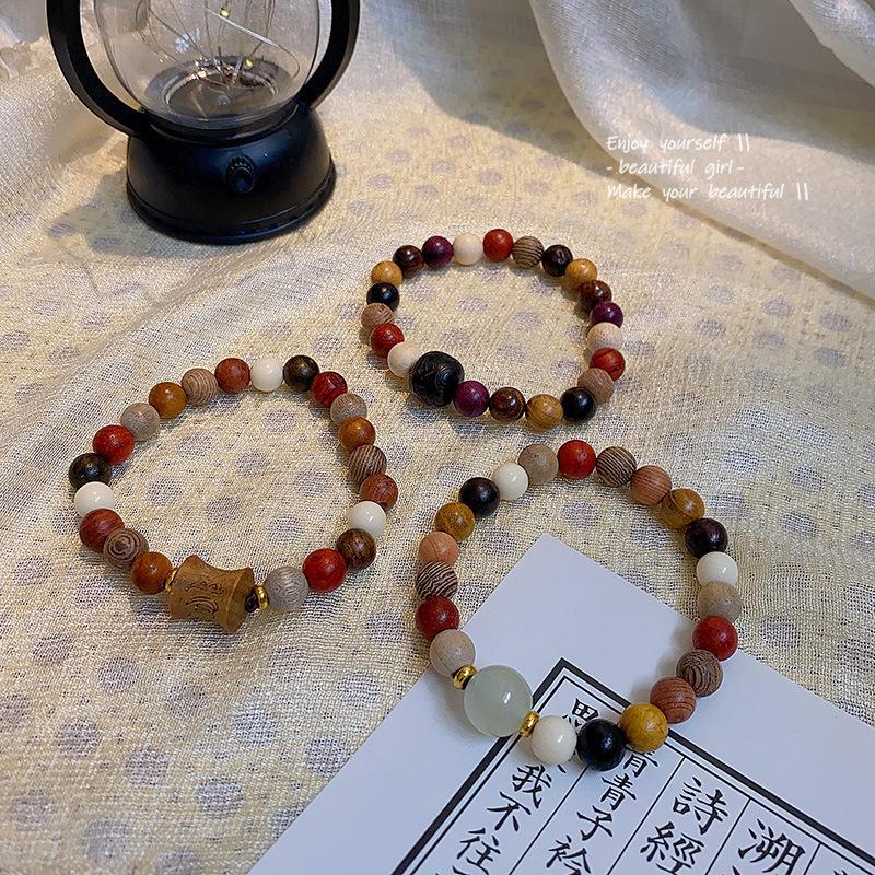 Sandalwood Multi-Bead Ethnic Zen Bracelet for Women In New Chinese Style