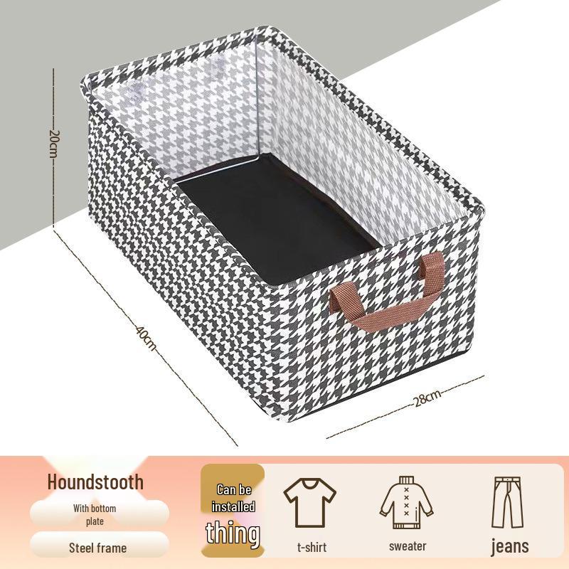 Houndstooth Steel Frame Wardrobe Organizer: Drawer-Style Clothes & Pants Storage Bin. 40x28x20cm