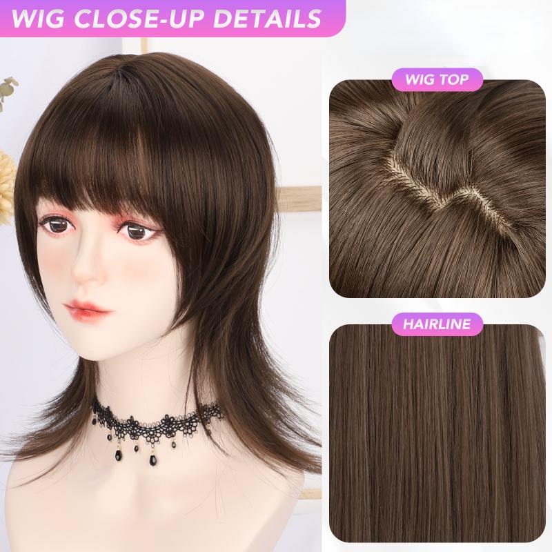 16 Inch Straight Bangs Wig Fiber Synthetic Wig Heat-resistant Non-Glare Natural Cosplay Hairpiece For Women Daily Use Korean Fashion