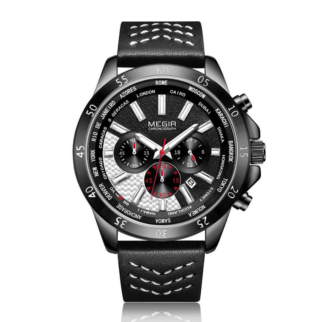 Men's Chronograph Quartz Sports Watches Leather Band Waterproof Luminous Wristwatch Man Relogios Masculino