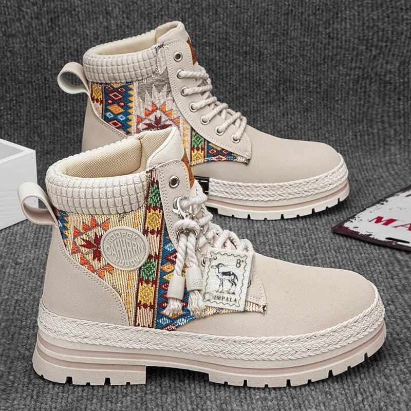 Autumn and Winter Men's Shoes High-top Martin Boots Men's Tooling Boots Men's Straw Bottom Locomotive Boots Outdoor Trendy Shoes
