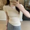 Simple and Versatile Short-sleeved T-shirt Women's Top Solid Color Round Neck Slim Fit Slim Elastic Sweater Top for For Women