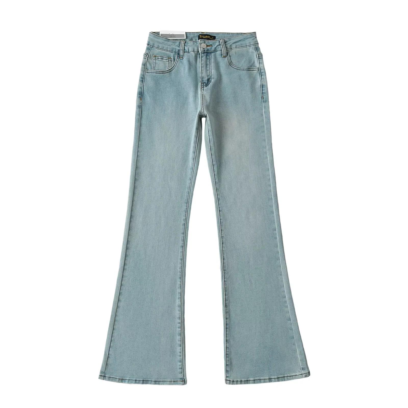 

Женские джинсы микро-клеш с высокой посадкой и стрейчем 2025: Стройнящие, Ретро, Подчеркивающие фигуру Летние Длинные Брюки L светло-синий