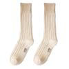 Japanese Style Thick Knit Cotton Socks - Ecru, Breathable, Mid-Calf, Unisex