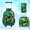 3 Stück Dinosaurier Rollrucksack für Jungen, Kinder Schulrucksäcke mit Rädern, Rollende Schultasche für Grundschule Vorschule(Grün)