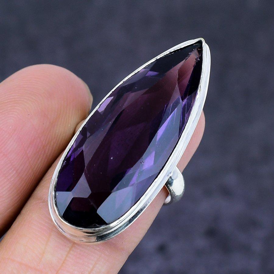 Amethyst Gemstone Handmade 925 Sterling Silver Jewelry Ring Size 5.5 Z6c05