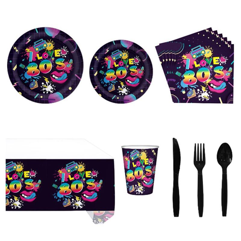 

2025+ 65 Pcs 80S Party Tablecloth Plates and Napkins Party Supplies for 1980S Hip Hop Party Decorations, Serves 8 China Mainland