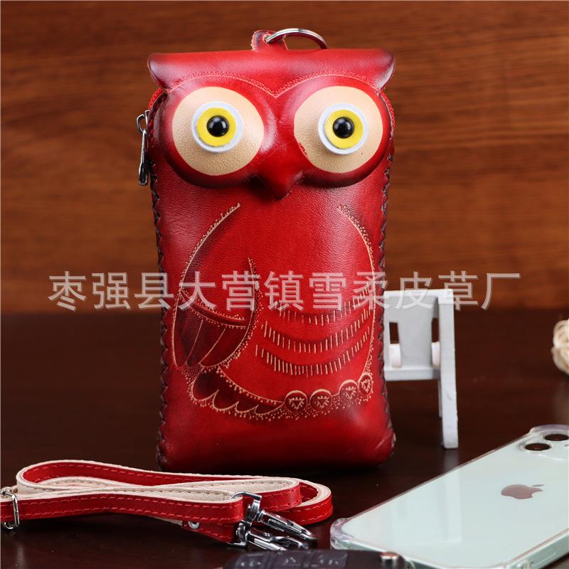 First Layer Cowhide Cartoon Bee Mobile Phone Bag Shoulder Messenger Bag Cute Animal Hand Carry Cosmetic Bag Bee Wallet