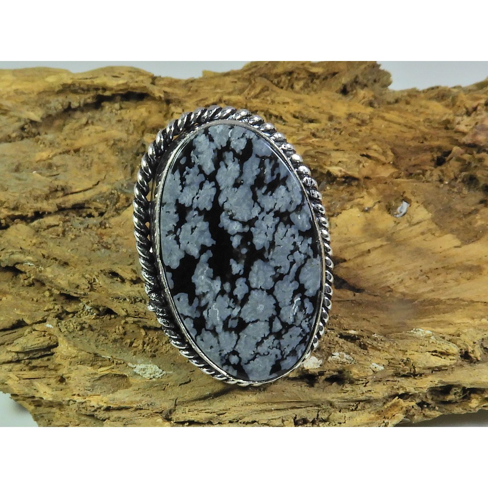 

Natural Snowflake Obsidian 925 Solid Sterling Silver Ring Size US-8 PG-262