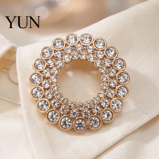 Men Women Clothing Jewelry Hollow Rhinestone Ring Brooch Pin, Bling Circle Lapel Pin Decorative with Faux Pearl, Accessories Wedding Bridal
