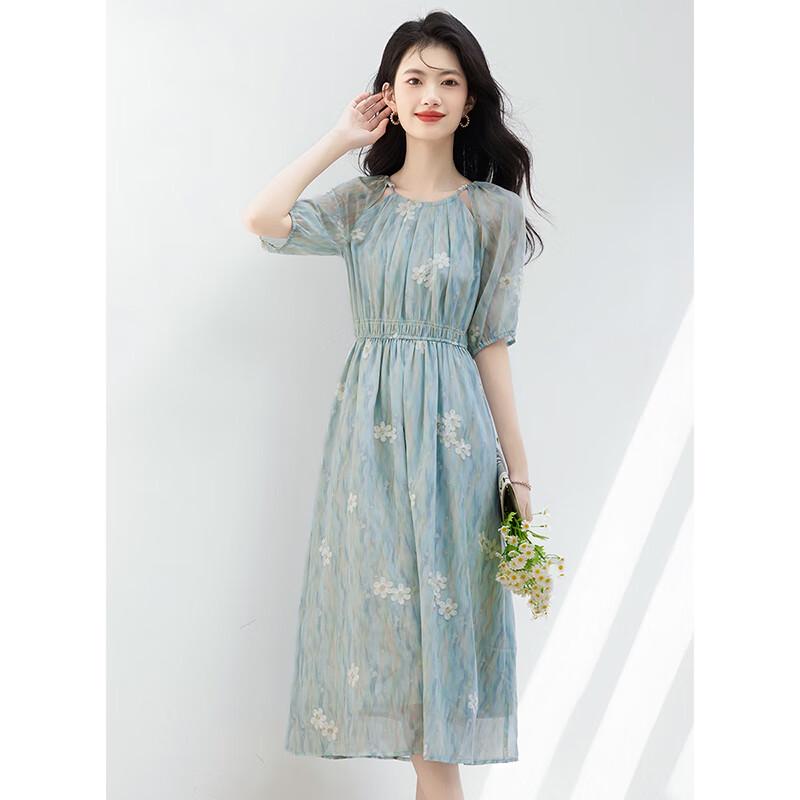 Women's 2025 Summer Floral A-Line Midi Dress