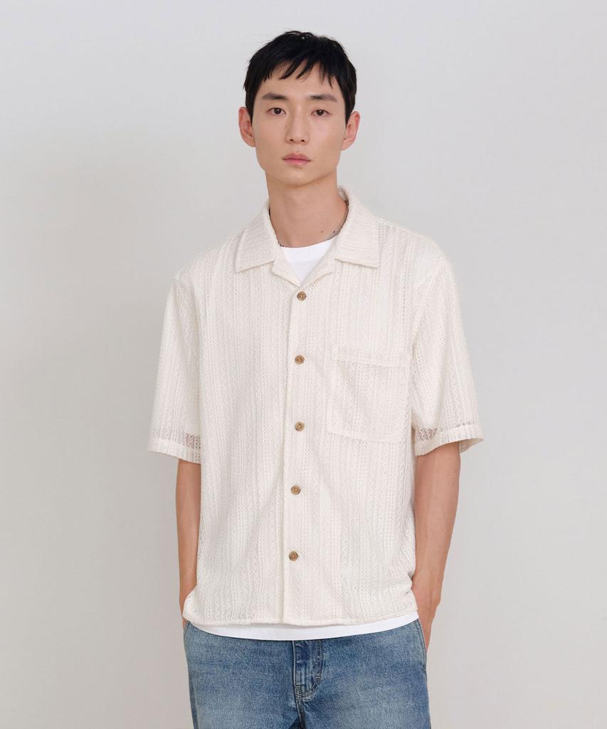 SIECLE Open Collar Crochet Half Shirt (Ivory)