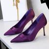 Fashion Women Heels European American Style Sexy Fashion Pointed Head Shallow Mouth High Heels Temperament Banquet Satin Stiletto Shoes