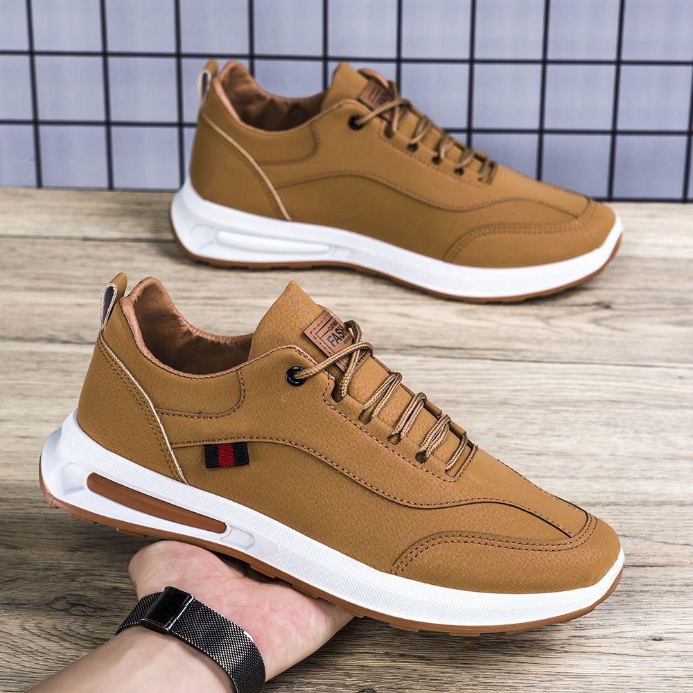 2025 Spring Men's Leather Casual Sports Shoes, Korean Style Versatile Dad Sneakers, Running & Student Footwear