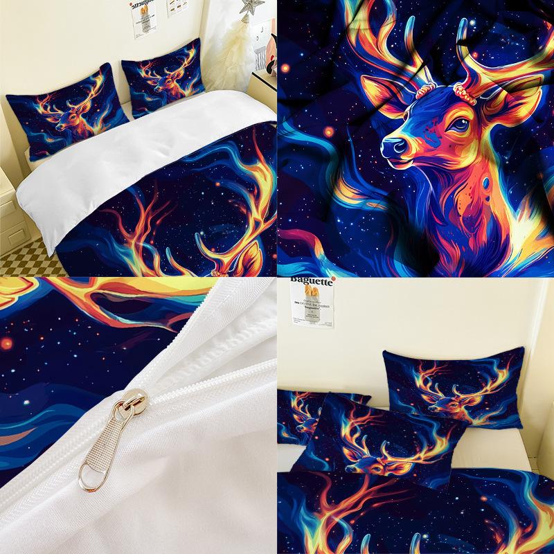 Elk Series 3D Digital Printing Three-Piece Bedding Kit Bed Sheet Quilt Cover