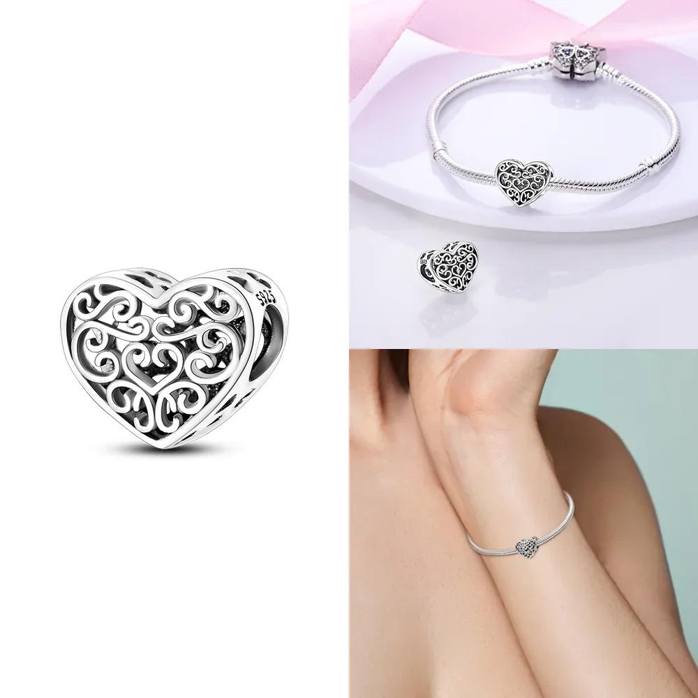 Love Mother Family Sister Heart Original Copper Charms Beads Fit Bracelet Diy Woman Jewelry Finegift For Friend