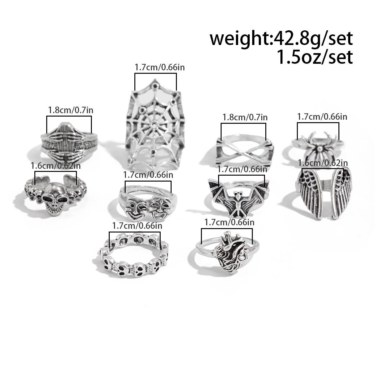 

Punk Style Spider Web Ring Men s High-end Fashion Personality Skull Ring Set Dark Ring Alloy-06648