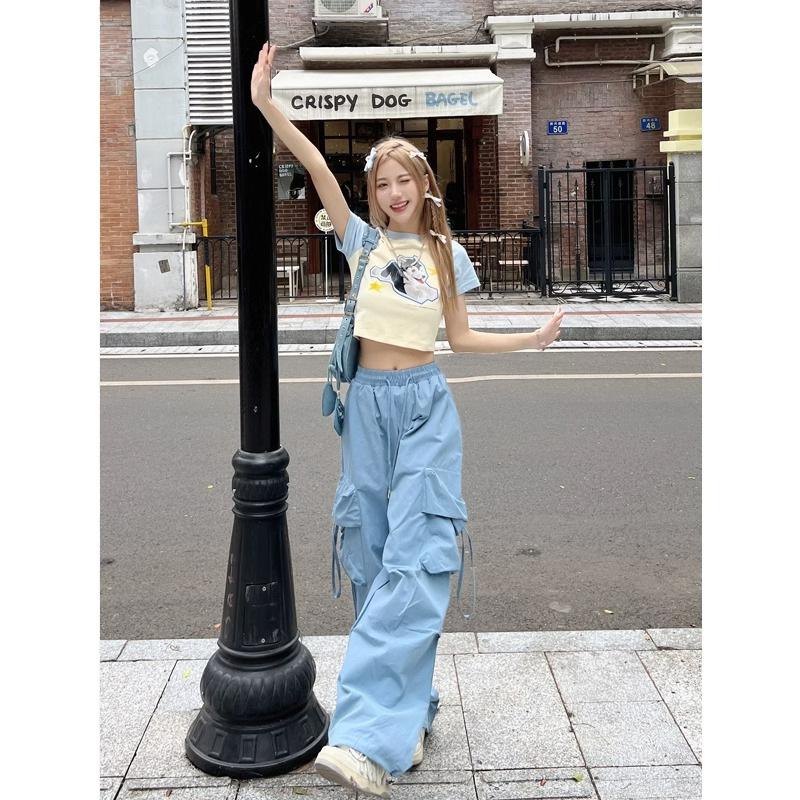 Pantaloni da Lavoro Blu Donna Taglia Piccola Sezione Estiva Sottile Gamba Larga Vita Alta Dritti Drappeggiati