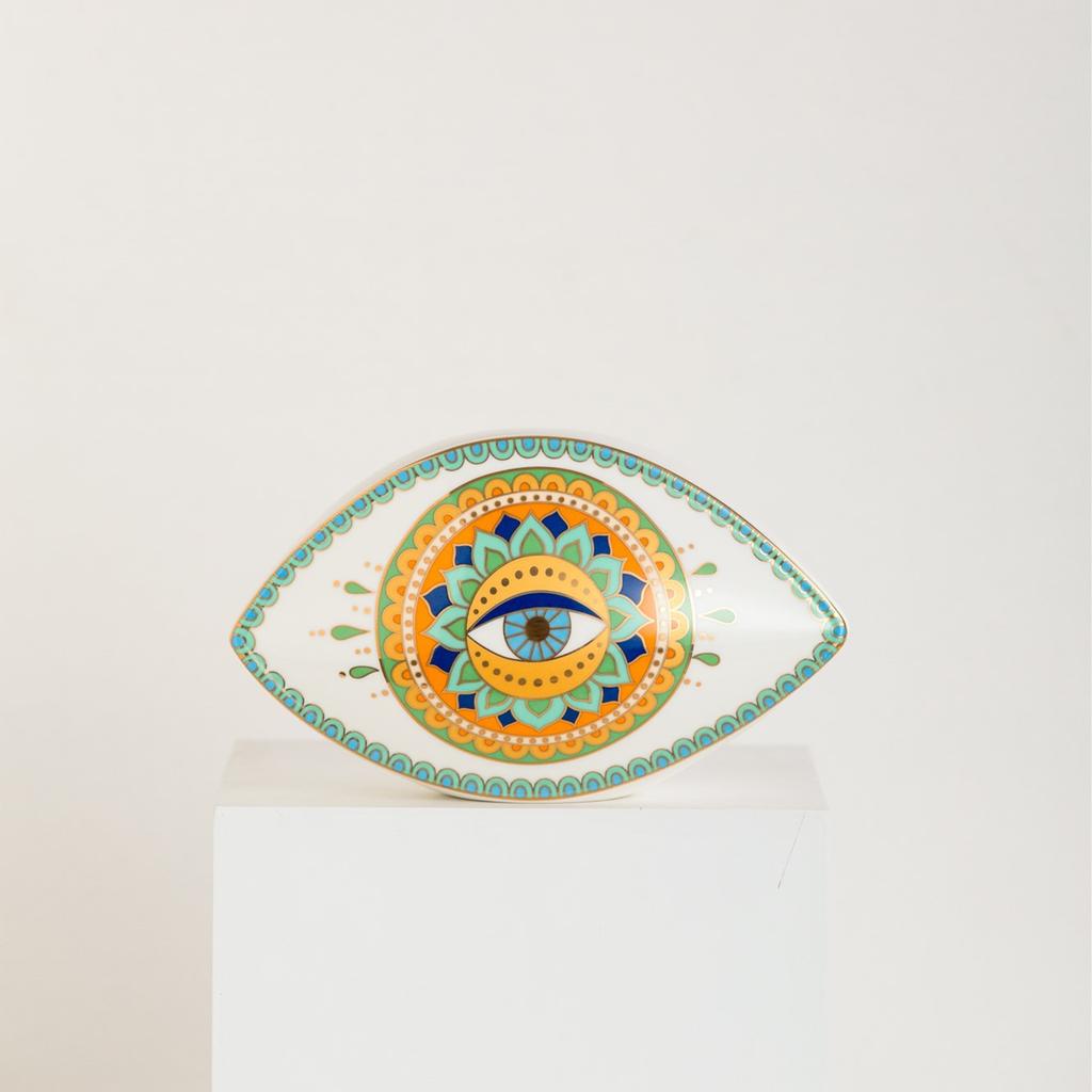 New Blue Evil Eye Home Decor Ornament Ceramic Devil's Eye Statues Lucky Amulet Home Living Room Desktop Feng Shui Figurines