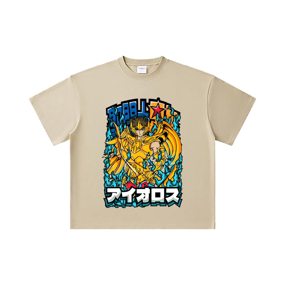 260 GSM Double Yarn 32 Count 100% Cotton Saint Seiya V12 Aiolos Print Unisex Heavy Cotton T Shirt