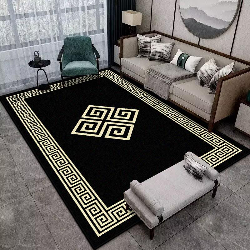 Moderní Jednoduchá Domácí Podložka Měkký Luxusní Koberec do Obývacího Pokoje Protiskluzový Ložnicový Luxusní Dekorace Černý Plošný Koberec Podložka na podlahu