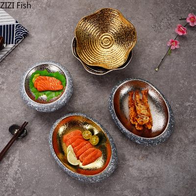 Prato Criativo de Cerâmica para Sushi Culinária Japonesa Prato para Tempura Sashimi Decoração de Cozinha de Restaurante de Hotel Louça Prato de Sobremesa