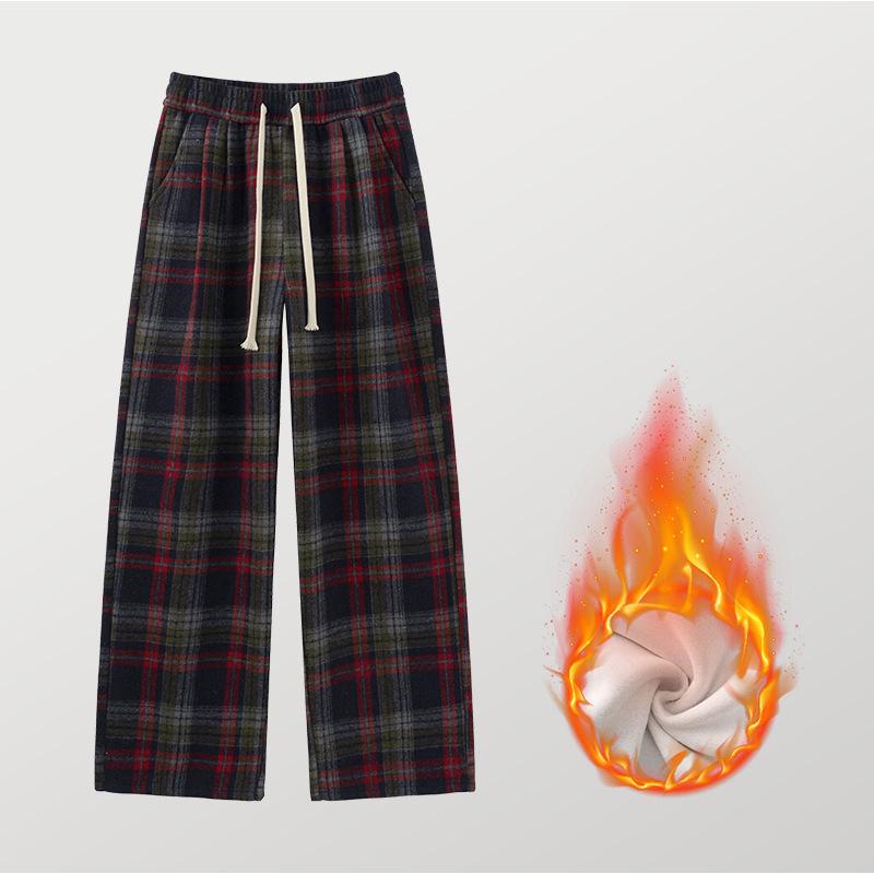

Saidi Retro Plaid Wide-Leg Pants - Women s 2025 Winter Plus Velvet Warm Casual Trousers S [80-95 lbs]