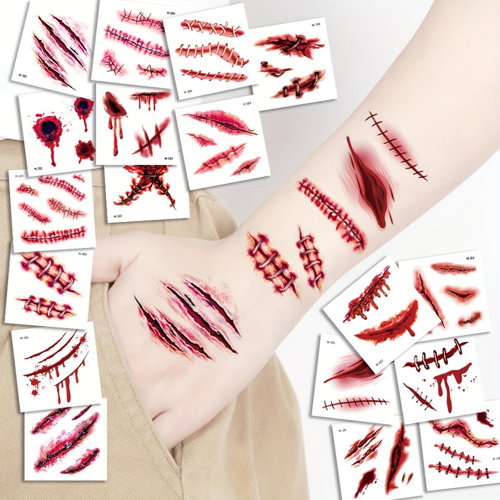 20PCS Halloween Scar Stickers for Face, Realistic Wound Effect Makeup Kit for Party Costume