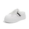 Leather Inner Height Increase Cm Women's Shoes Platform White Shoes Spring and Summer New Bag Head Half Slippers Lazy Single Shoes