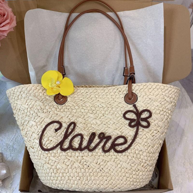 

Hand-woven Large Capacity Straw Bag With Adjustable Letters One-shoulder Handbag Beach Vacation Commuter Travel Collection and purchase, free drawstring inner bag