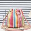 Rainbow Striped Beach Straw Bag Woven Shoulder Bag Colorful Crossbody Bag  Women