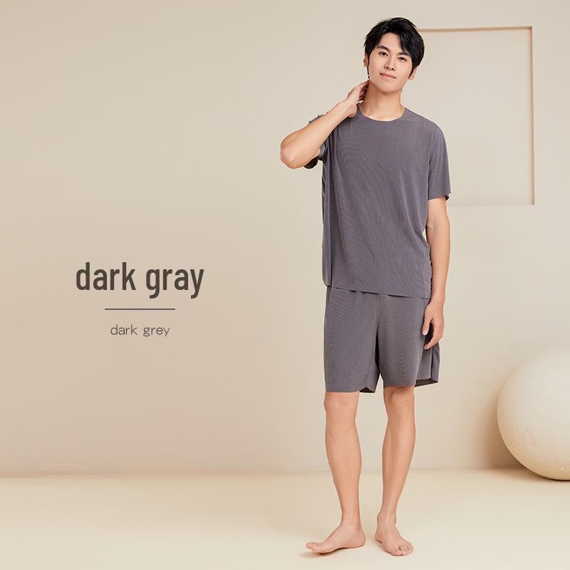 

Men s and Women s Ice Silk Pajama Set - Short Sleeve, Round Neck, Plus Size, Solid Color, Casual Homewear L (Men 90-110 lbs)