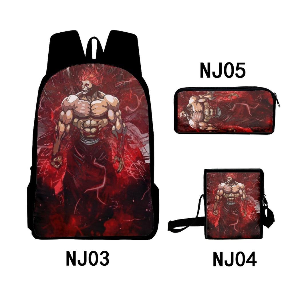 Classic Anime Yujiro Baki Hanma 3D Print 3pcs/Set pupil School Bags Laptop Daypack Backpack Inclined shoulder bag Pencil Case