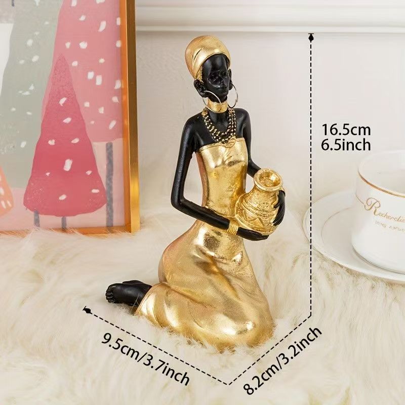 

African Style Resin Woman Sculpture Decor With Storage Box Handcrafted Tribal Home Decor Resin Organizer Home Jewelry Storage