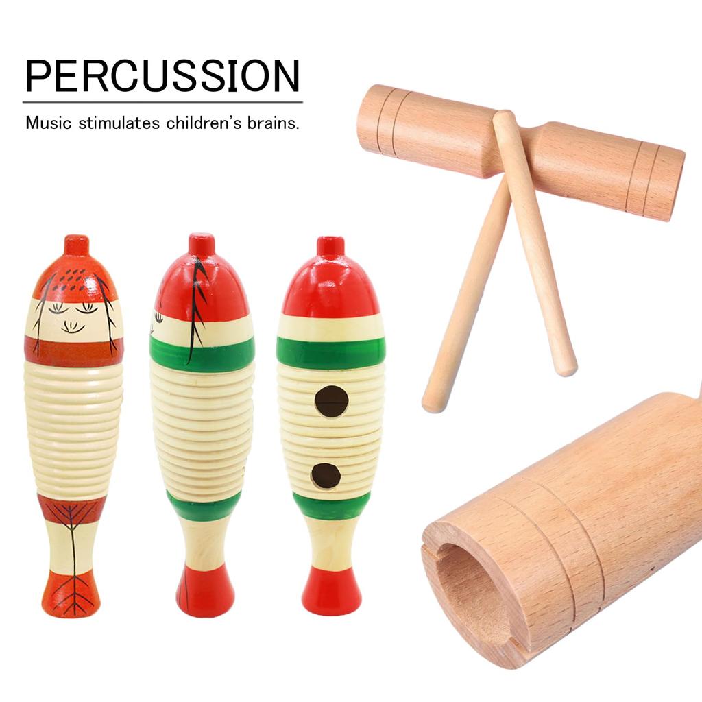 Silver & Style Musical Instrument Wood Block Guiro Percussion Set for Rhythm Play (Wood Block Guiro Set)