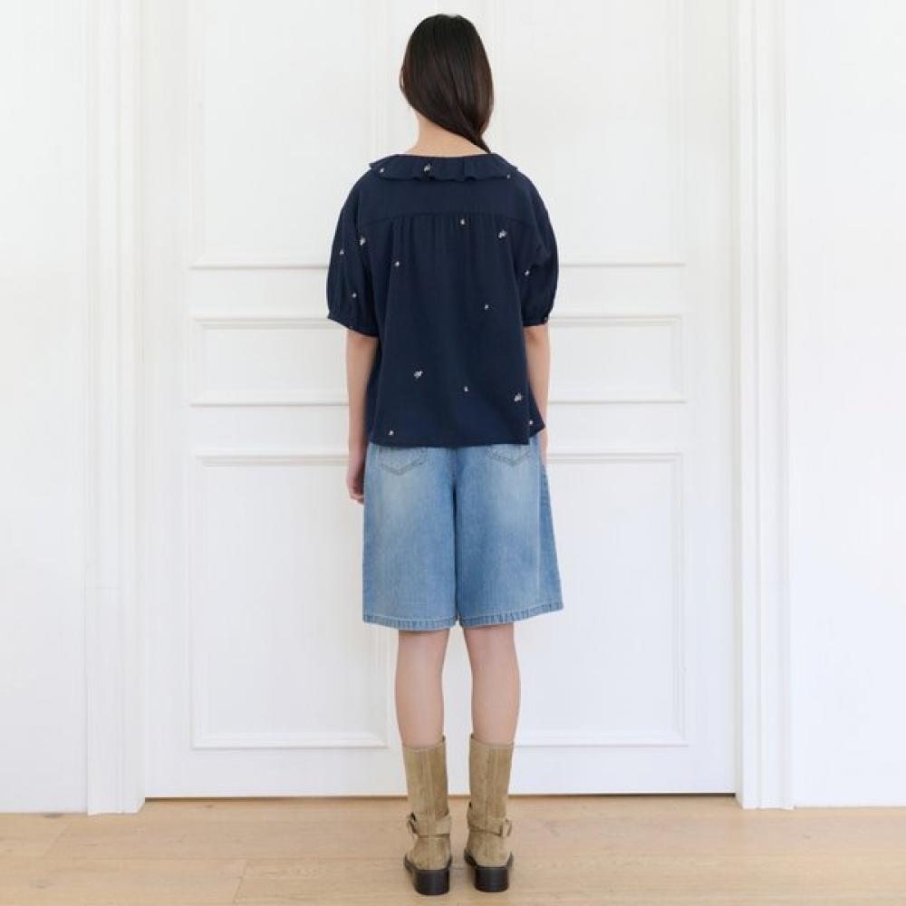 Thursday Island Women Flower Embroidery Ruffle Collar Blouse T264mbl238w